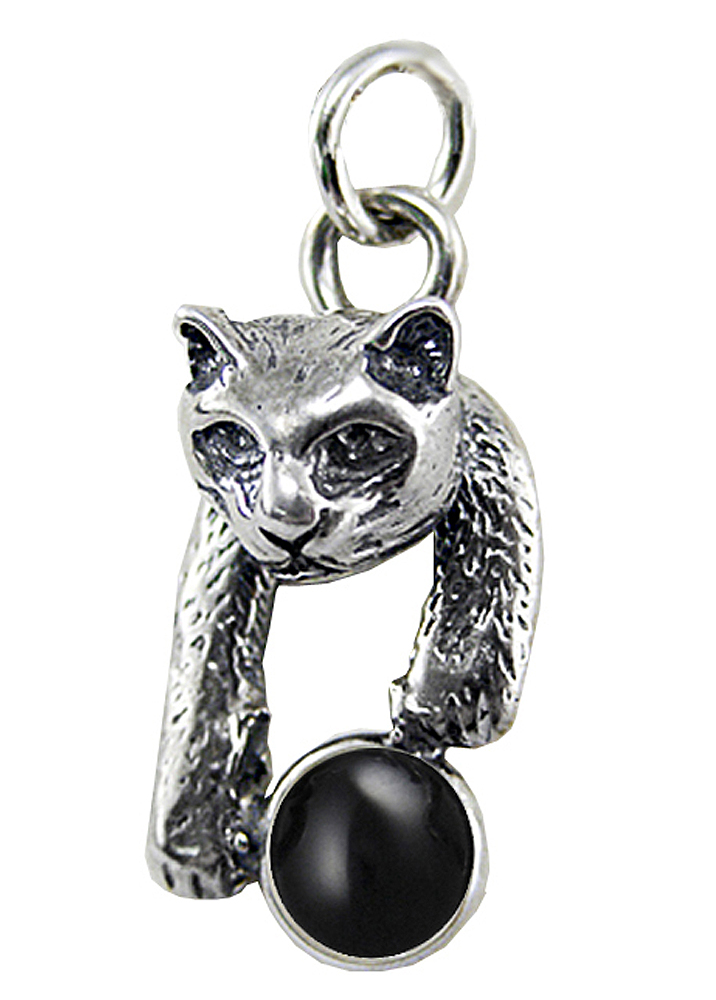 Sterling Silver Playful Little Cat Pendant With Black Onyx